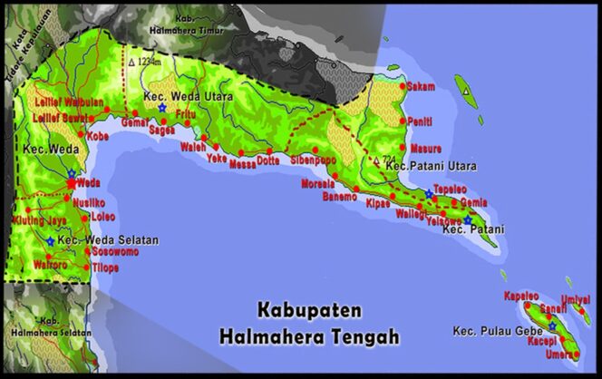 
					<em>Peta wilayah Kabupaten Halmahera Tengah yang akan dimekarkan, menunjukkan potensi pembentukan 11 desa baru</em>
