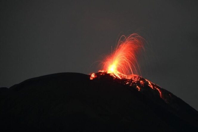 
					<em>Gunung Ile Lewotolok lontarkan lava pijar pada Kamis (3/4/2025) malam.(Dok. PGA Ile Lewotolok)</em>