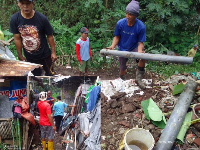 
					Material longsor berupa tanah dan batu menimpa rumah warga di Dusun Lumbang Boro, Desa Lumbangrejo, Kecamatan Prigen, Kabupaten Pasuruan, akibat hujan deras pada Jumat (16/5/2025) malam.
