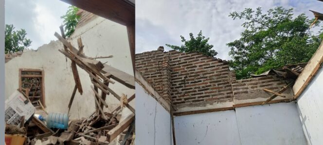 
					Kondisi rumah milik Rita Rohmawati di Dusun/Desa Jerukpurut, Kecamatan Gempol, Kabupaten Pasuruan, yang mengalami kerusakan berat setelah diterjang angin kencang pada Sabtu (17/5/2025) pagi.