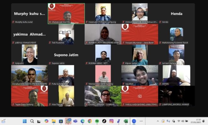 
					Suasana Rapat Koordinasi Nasional (Rakornas) perdana Forum Pergerakan Koperasi (Forgaki) Indonesia Raya yang digelar secara daring pada Selasa, 27 Mei 2025, dihadiri 135 peserta dari berbagai provinsi.