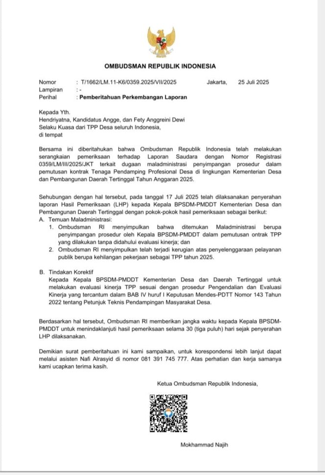 
					Ombudsman RI: PHK Pendamping Desa Maladministrasi