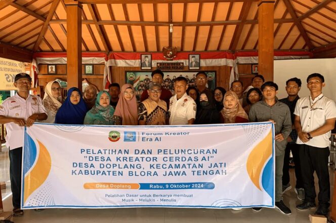 
					Masyarakat Desa Doplang, Kecamatan Jati senantiasa mengasah aneka kreativitas menggunakan bantuan AI untuk menggeliatkan bisnis UMKM melalui bidang seni.