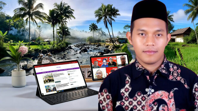 
					Untung Bahtiar Setiawan, PIC Media Sosial dan Informasi Desa TPP Ciamis, dengan latar belakang tangkapan layar tppciamis.my.id dan alam ciamis