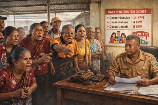 
					Momen Warga Penerima PKH yang di coret lakukan protes ke PJ kades dan Dinsos Malaka, (Dok, istimewa)