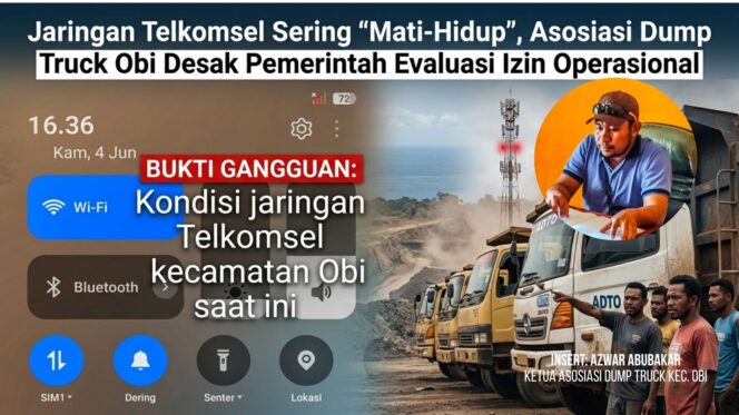 
					Jaringan Telkomsel Sering ‘Mati-Hidup’, Asosiasi Dump Truck Obi Desak Pemerintah Evaluasi Izin Operasional