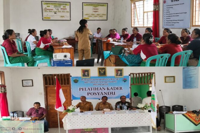 
					Perwakilan Nakes Program Promosi Kesehatan Puskesmas Besikama, memberikan materi dan praktek Kepada para kader posyandu desa Rabasa, (foto istimewa)