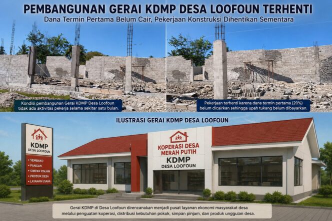 
					Kondisi Bangunan Gerai KDMP Desa Loofoun, bagian atas gambar, (foto istimewa)