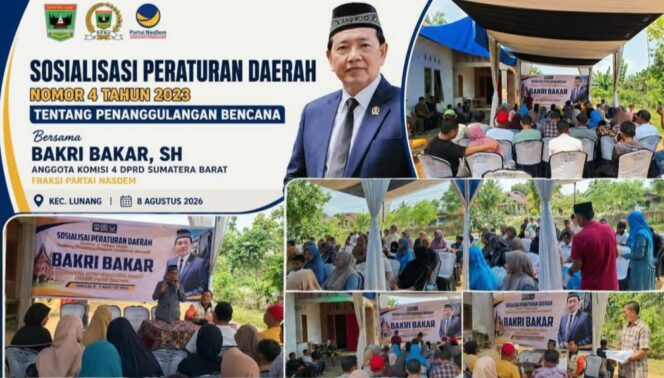 
					Bakri Bakar Sosialisasikan Perda Penanggulangan Bencana, Ajak Masyarakat Lunang Tingkatkan Kesiapsiagaan